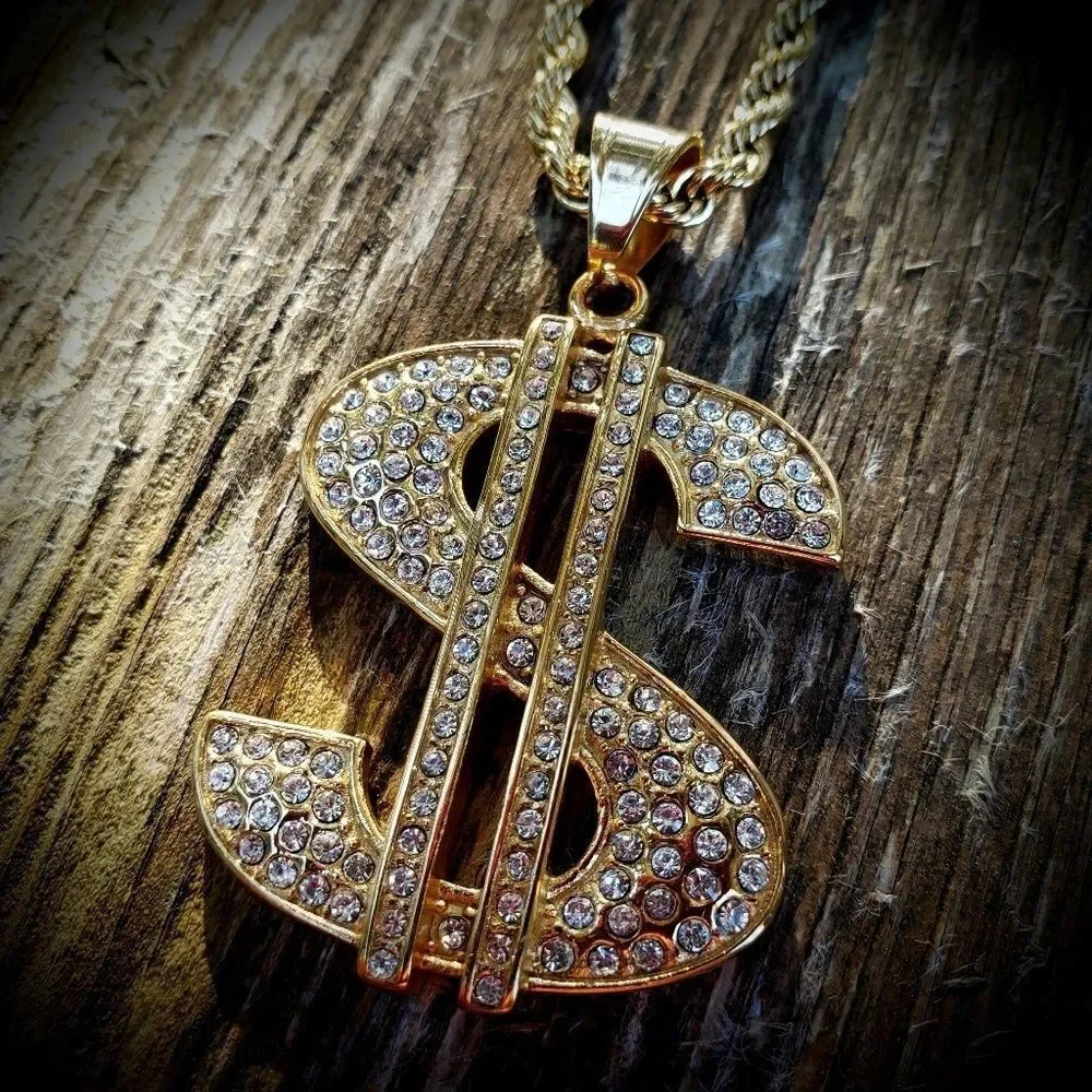 Stainless steel gold plated Money sign Necklace
